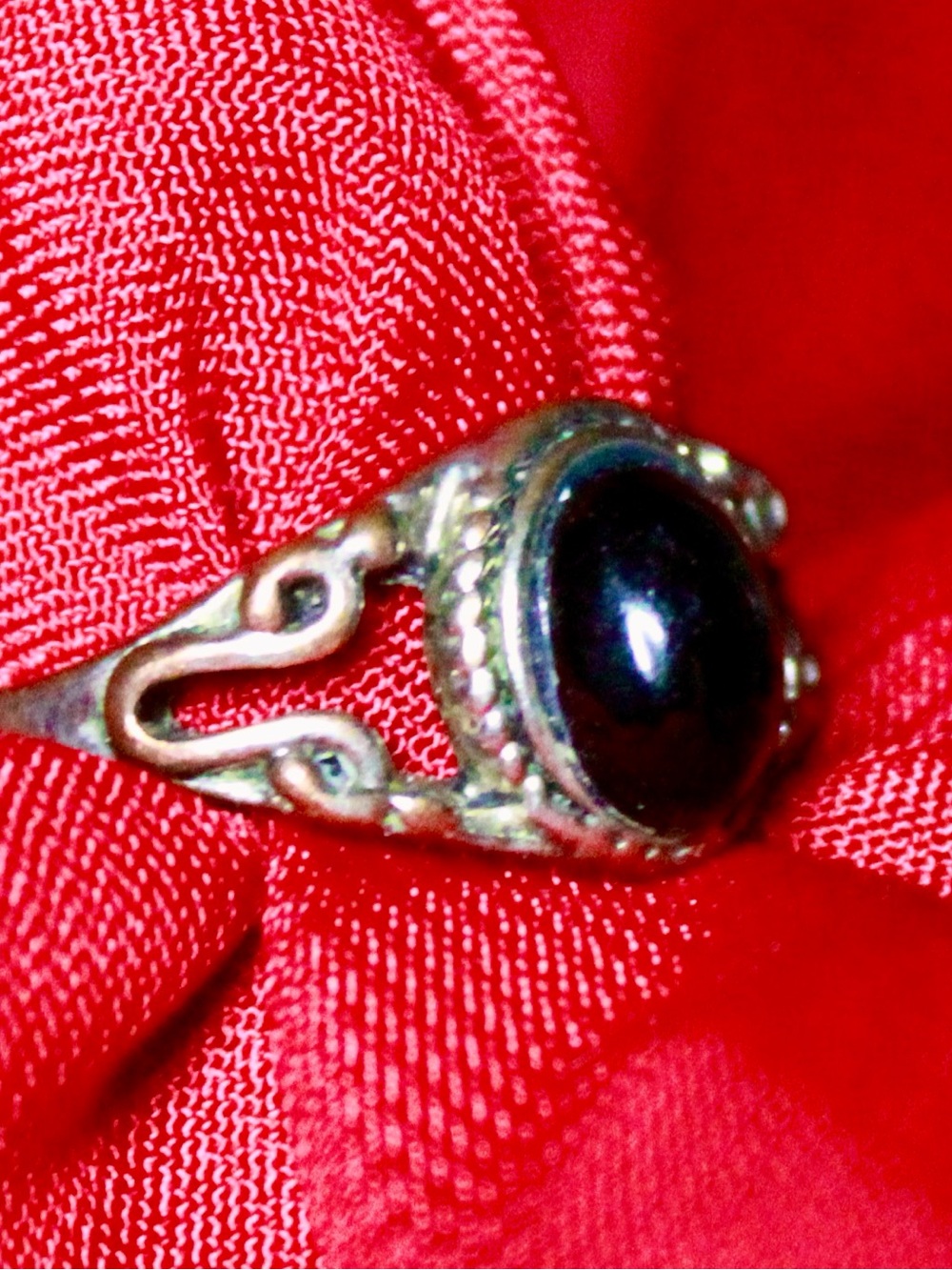 Vintage Silver Ring with Black Onyx Cabochon - Vintage